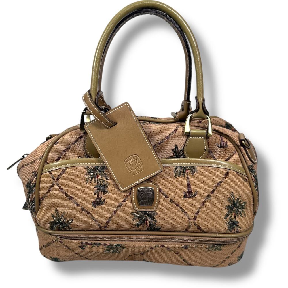 Vintage Pegasus Handbag Palm Tree Tan Canvas Zipper Make Up Accessory Bag Purse‎